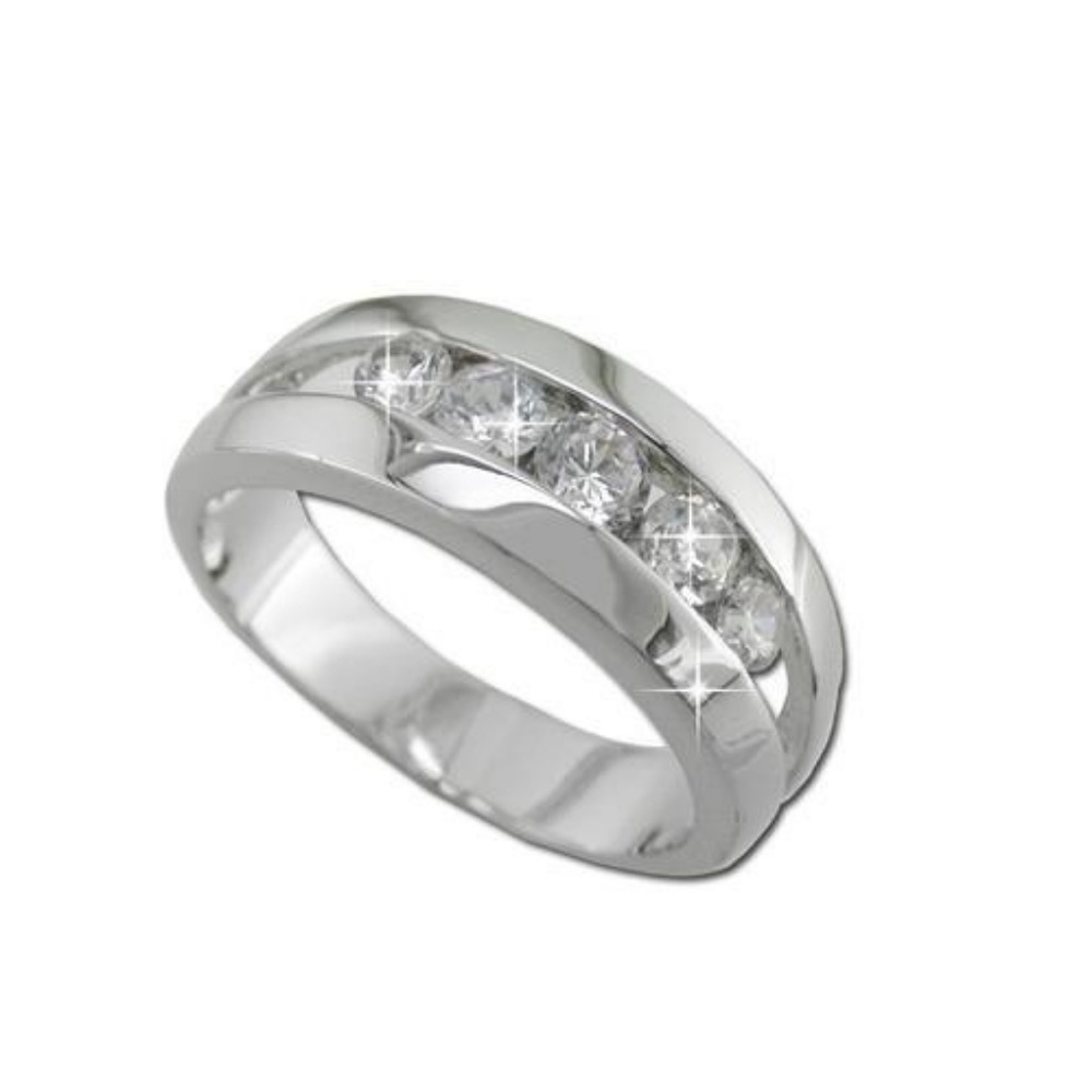 925 Silver Split Shank 5 CZ diamonds Ring